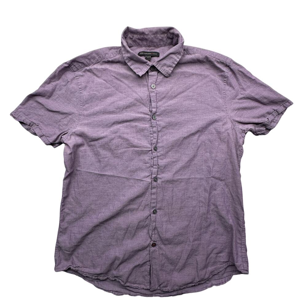 John Varvatos Button Up Short Sleeve Shirt Mens Medium Purple W443V1B